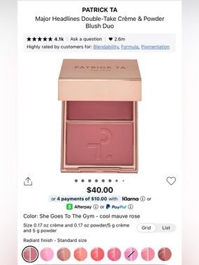 NIB Patrick Ta Major Headlines Double-Take Crème & Powder “She Goes To The Gym”